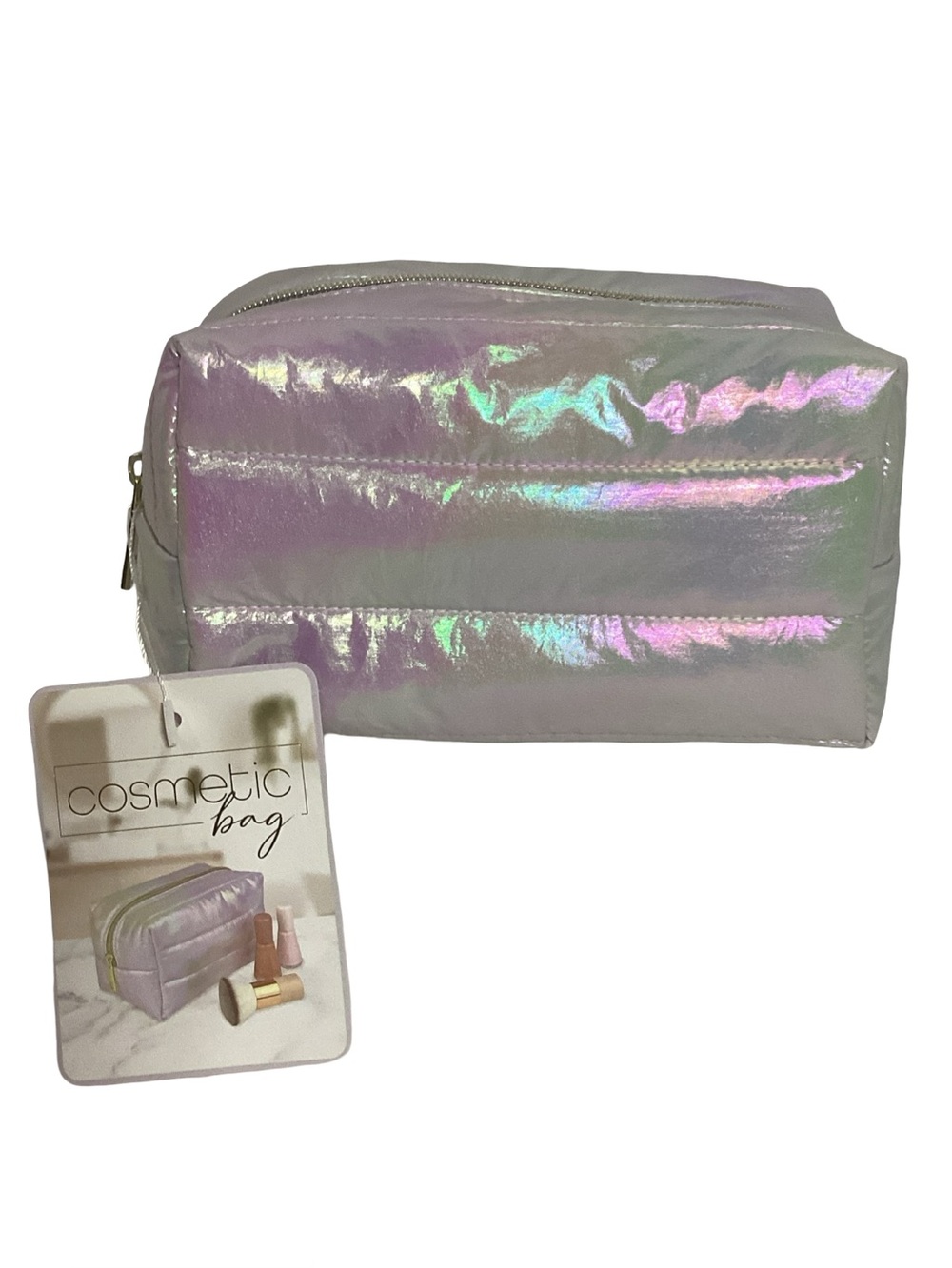 Enchante Accessories Iridescent Quilted Quality Zippered Cosmetic Bag NEW